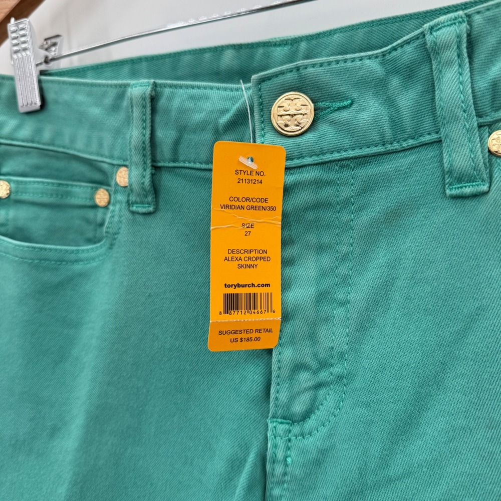 Tory Burch Alexa Cropped Skinny Jeans Viridian Green Size 27 - Picture 7 of 8